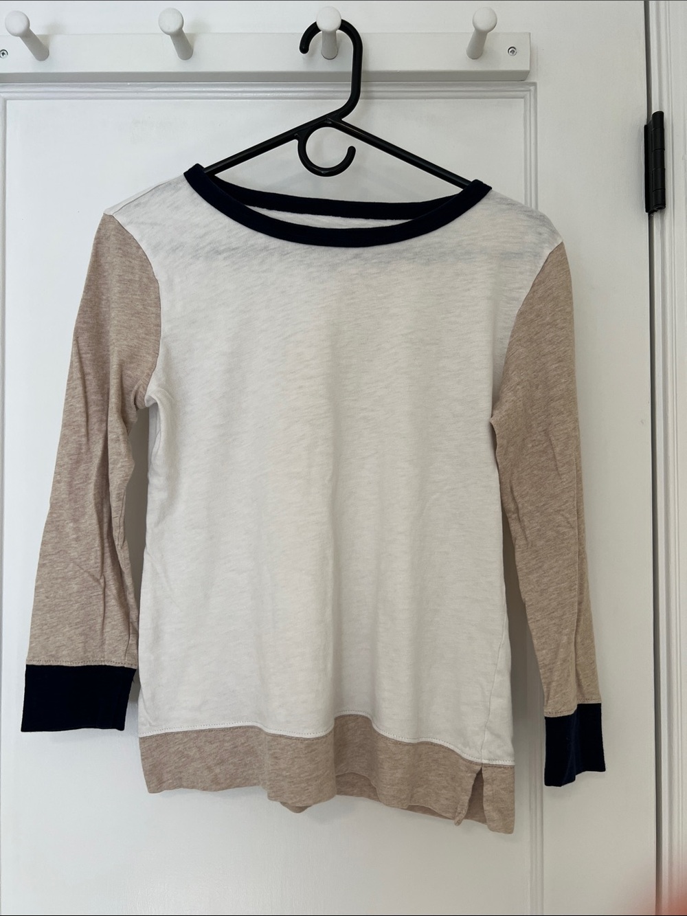 J. Crew Colorblock Long Sleeve Top in White, Tan & Navy